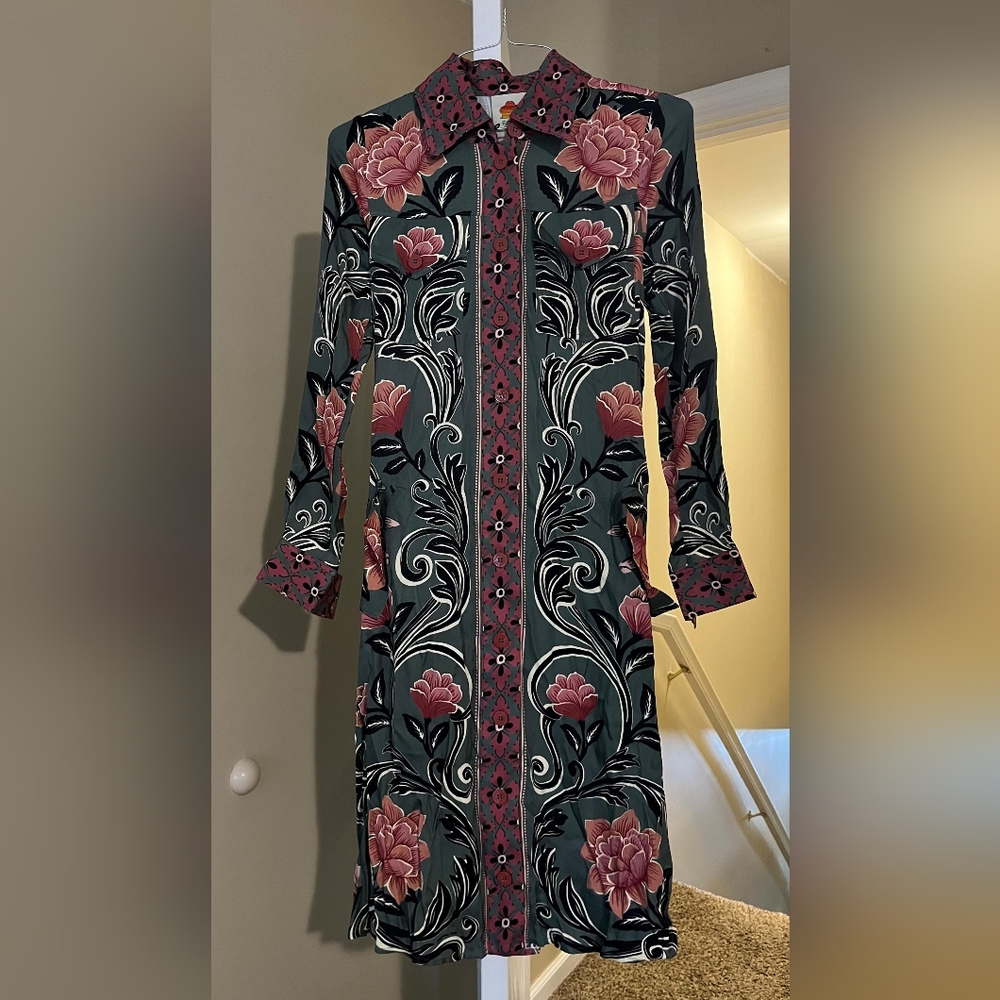 FARM Rio Black and Pink Floral Long Sleeve Dress